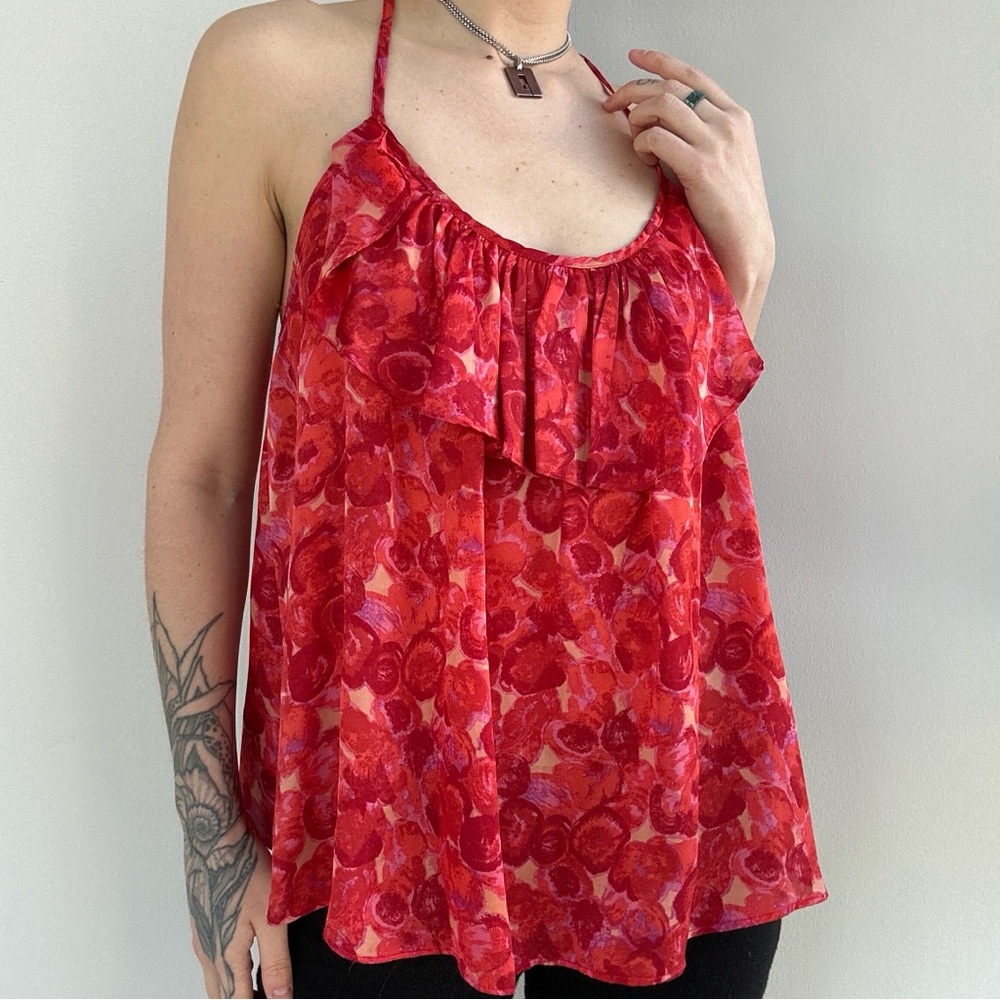 Fun Red Floral Halter Blouse